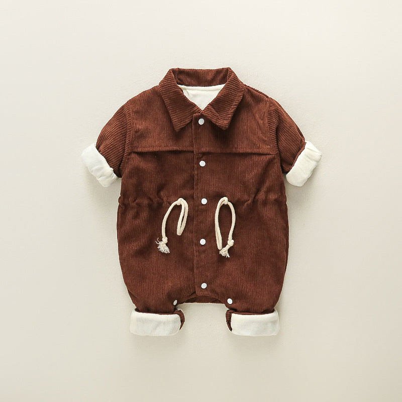 Fall Winter Thickened Corduroy Romper for Baby Boys 0-1 Years