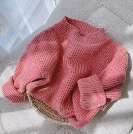 Girls Solid Color Knit Sweater Thickened Warm Autumn Winter Casual Pullover Top