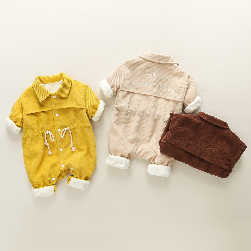 Fall Winter Thickened Corduroy Romper for Baby Boys 0-1 Years