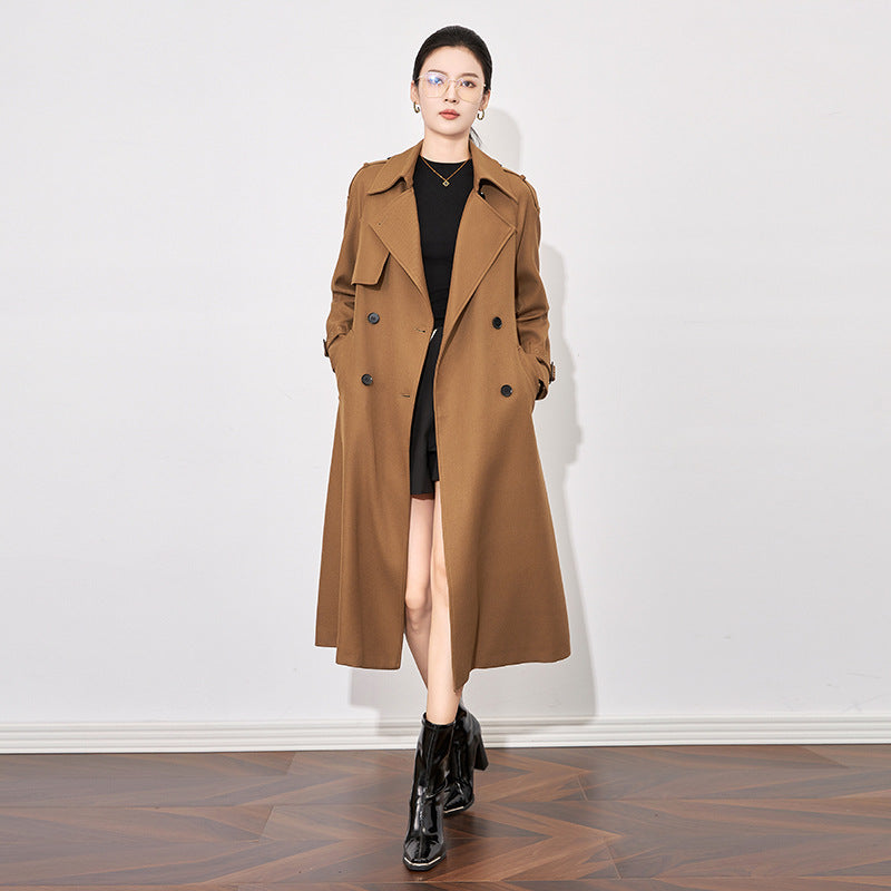 Double-Breasted Belted Mid-Length Petite Women's Trench Coat