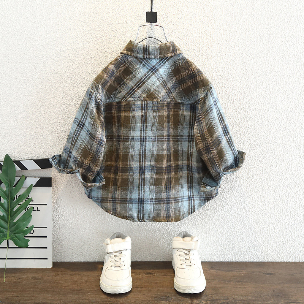 Boys Long Sleeve Plaid Shirt Casual Top