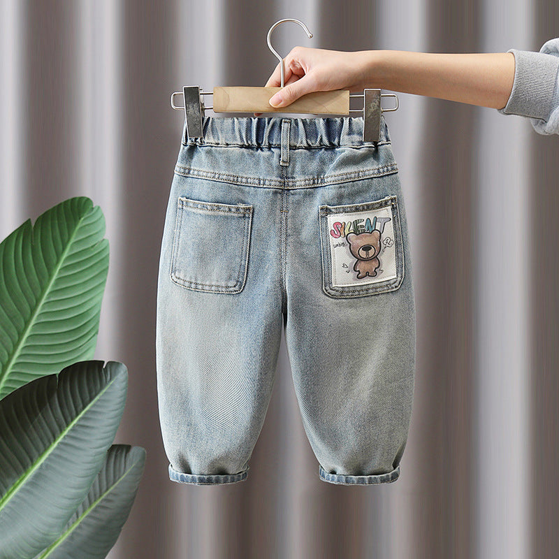 Casual Boys Kids Soft Denim Loose Light Color Long Pants