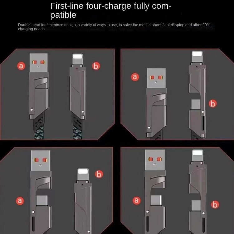 Factory 4-in-1 Cable, Dual USB-C to Lightning, 2-in-1 PD Fast Charging 100W, Type-C to Lightning Dual USB