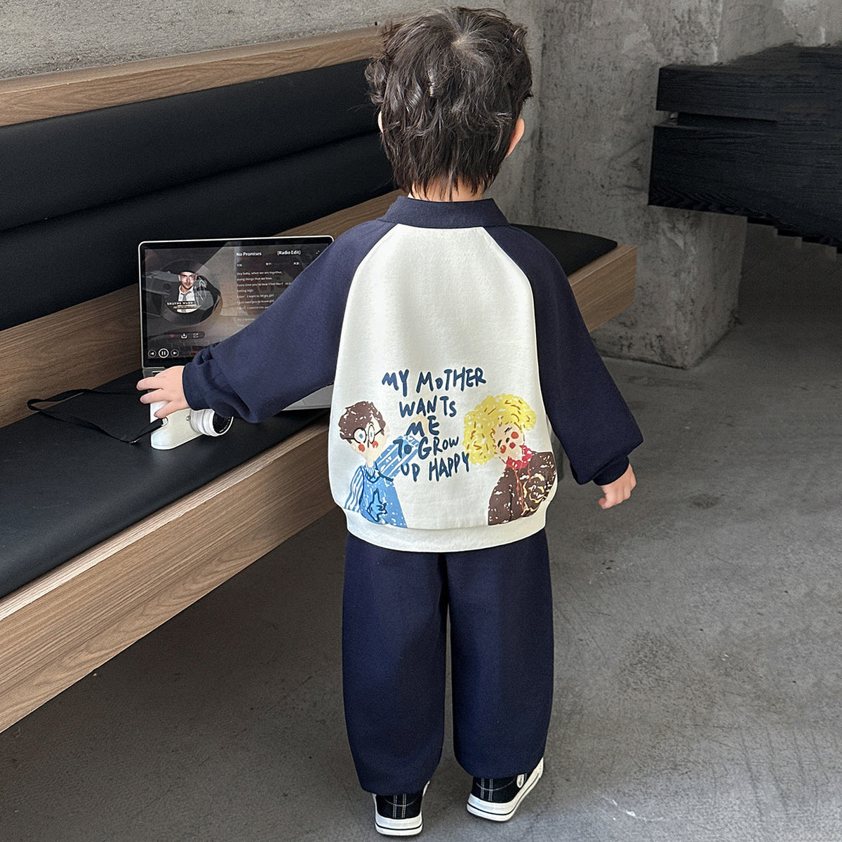 Boys' Cartoon Polo Hoodie Two-Piece Set