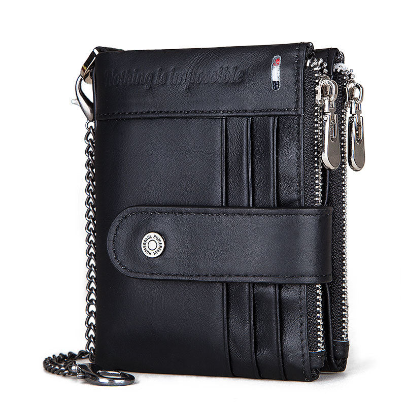 Unisex Double-Zip Leather Wallet with Card Slots