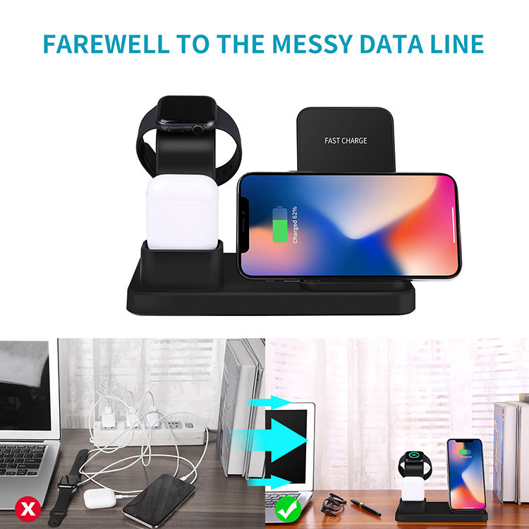 Supporto di ricarica wireless 3 in 1 per telefono, auricolari e orologio