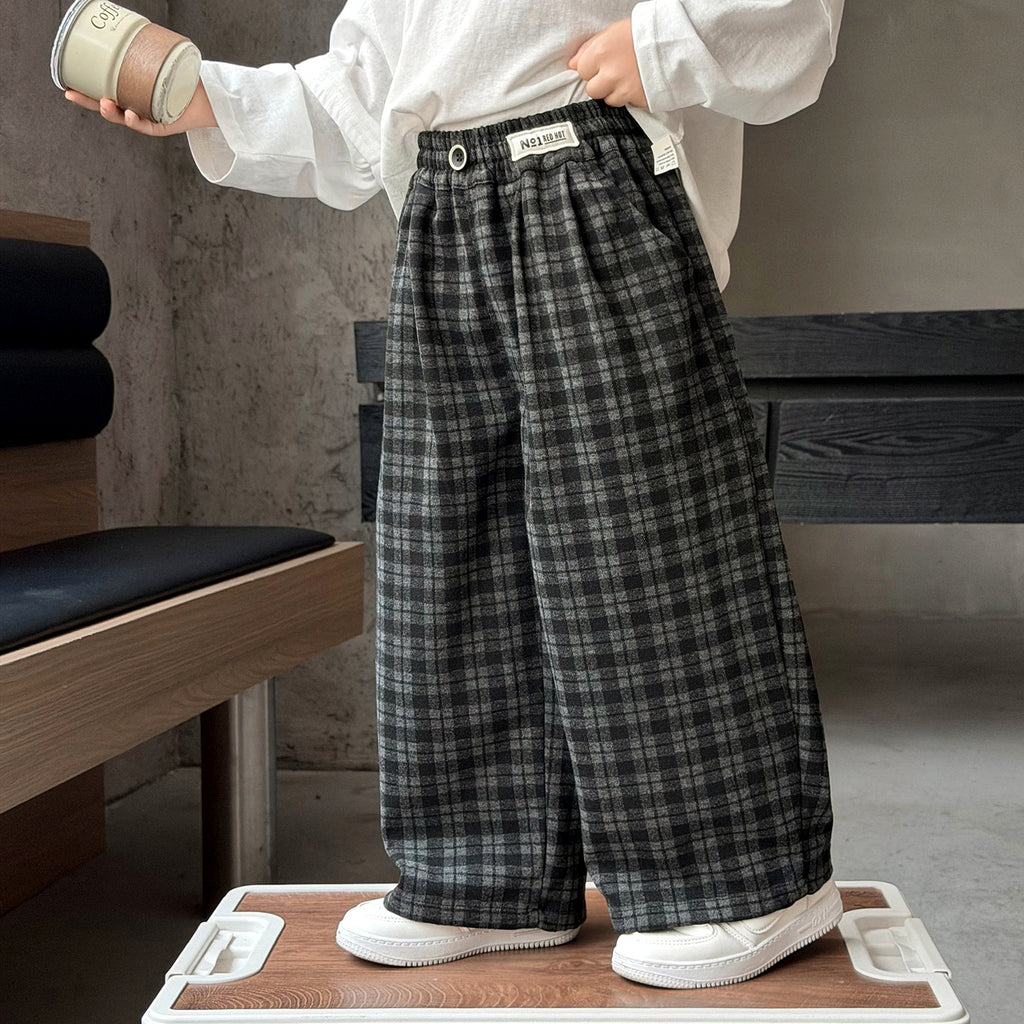 Boys Casual Plaid Wide Leg Straight Leg Scimitar Pants