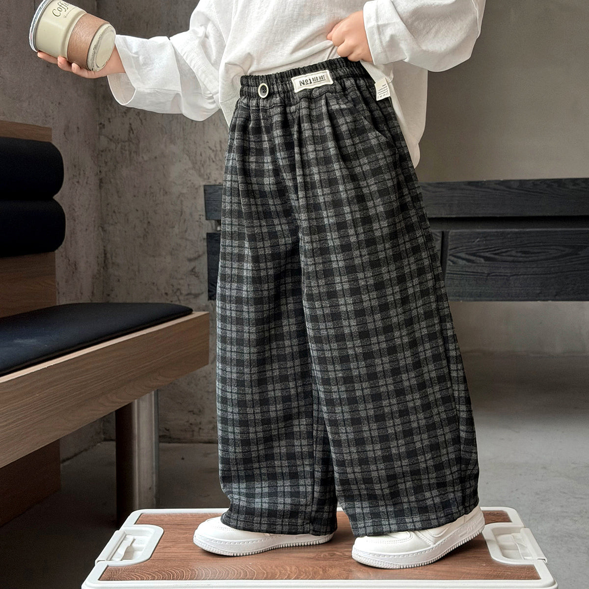 Boys Casual Plaid Wide Leg Straight Leg Scimitar Pants