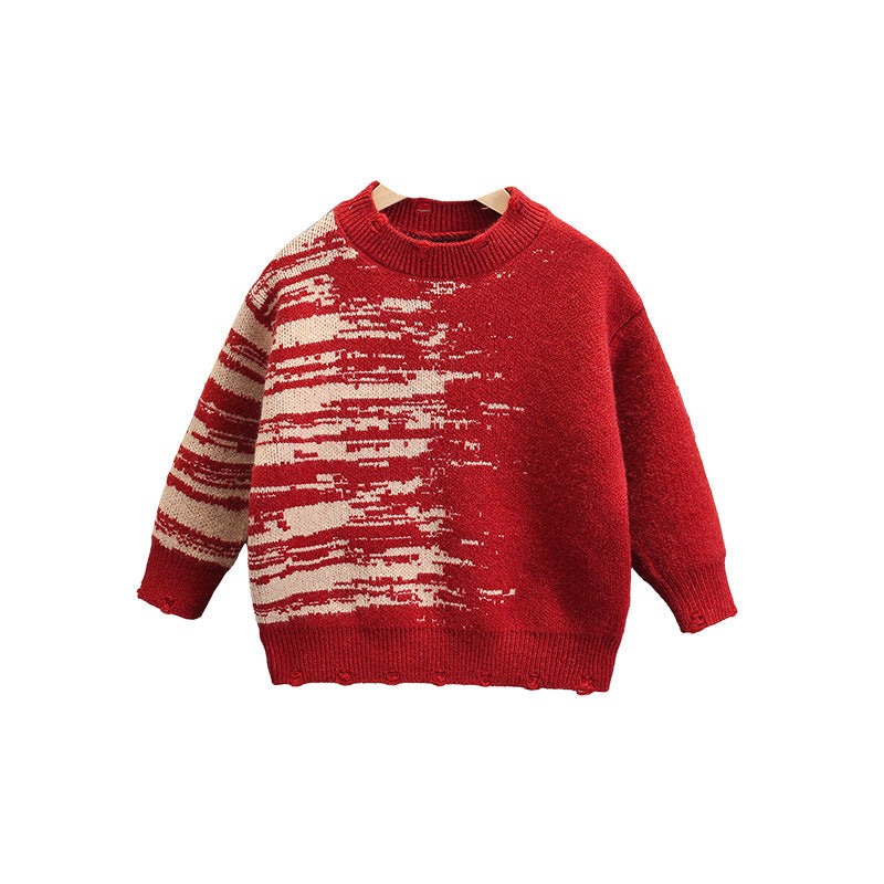 Style Red Ripped Long Sleeve Sweater for Boys