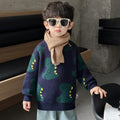 Kids Cartoon Dinosaur Print Crew Neck Pullover Knit Sweater