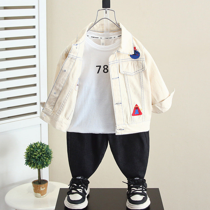 Cool Style Long Sleeve Denim Jacket for Boys Button Front Shirt Collar Regular Fit Kids Outerwear