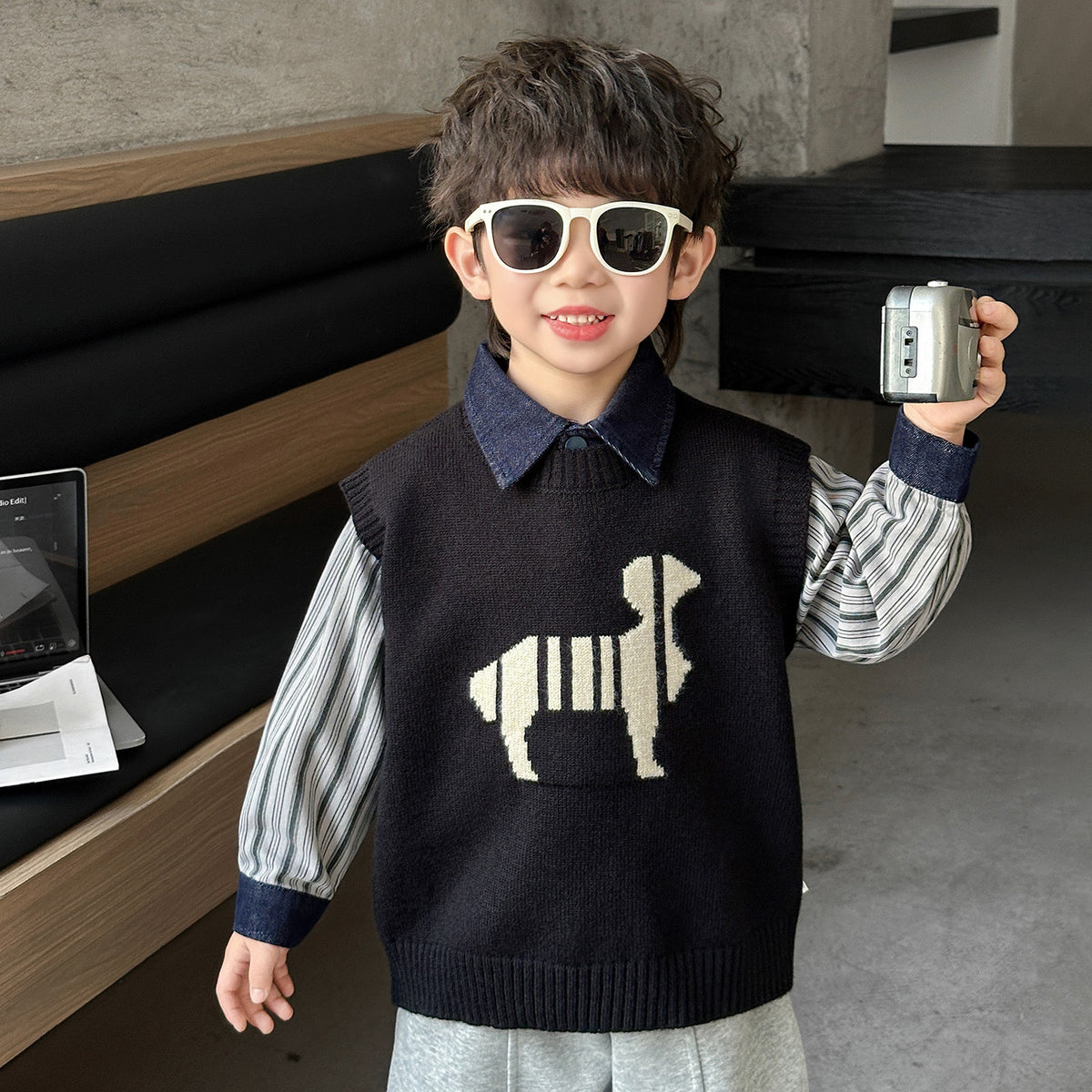 Boys Fashion Jacquard Knitted Vest Spring Autumn Casual Waistcoat