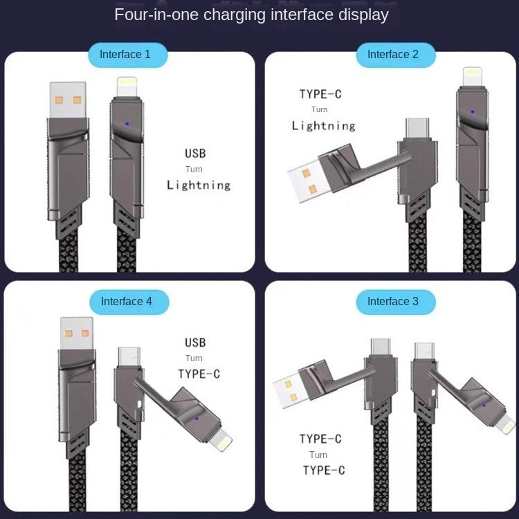 Factory 4-in-1 Cable, Dual USB-C to Lightning, 2-in-1 PD Fast Charging 100W, Type-C to Lightning Dual USB