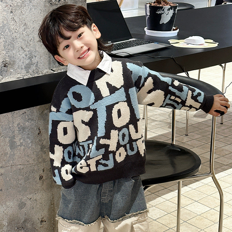 Casual Long Sleeve Kids Boys Warm Knit Sweater Top