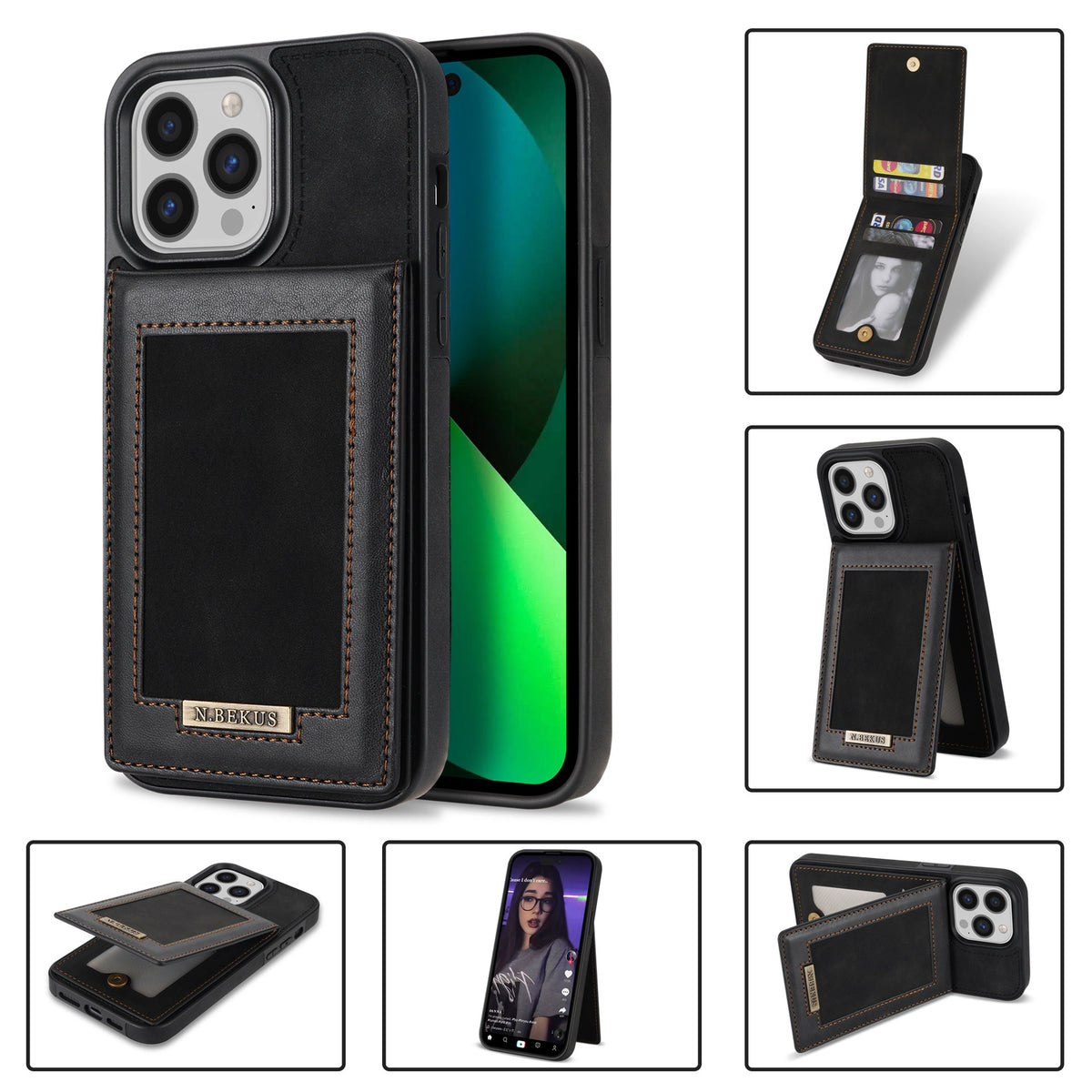 Custodia portacarte magnetica con supporto per iPhone 12–14 e Galaxy Note20 Ultra
