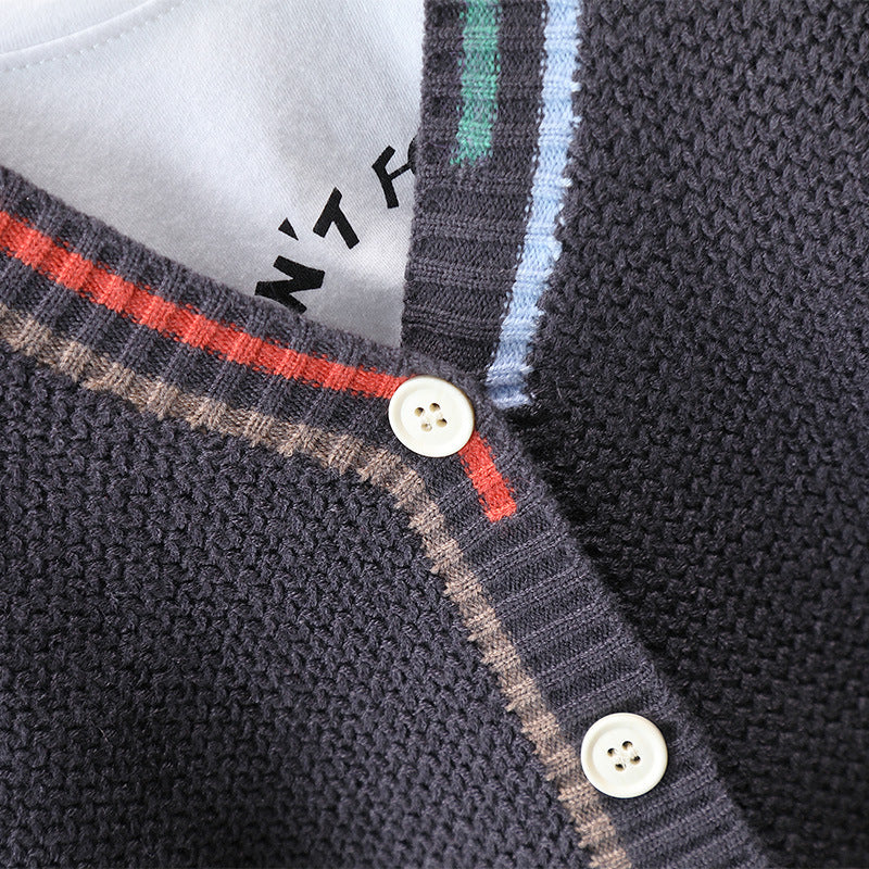 Boys' Knit Cardigan Jacket with Lapel Collar