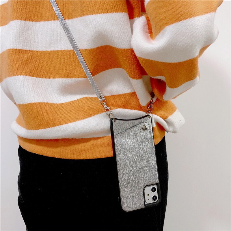 Lanyard Crossbody Wallet Case For iPhone 13 12 11 Pro Max XS MAX XR X 7 8 Plus Leather Card Slot With Shoulder Strap Back Cover