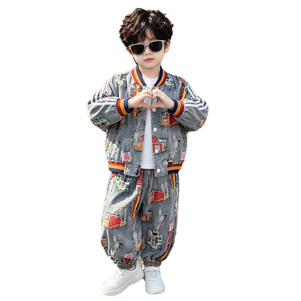 Boys Spring Autumn Jacket Casual Pants Sports Two-Piece Set