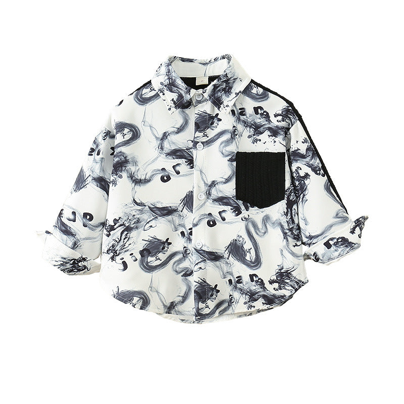 Kids Boys Chinese Style Long Sleeve Shirt Spring Autumn Fashion Lightweight Shirt