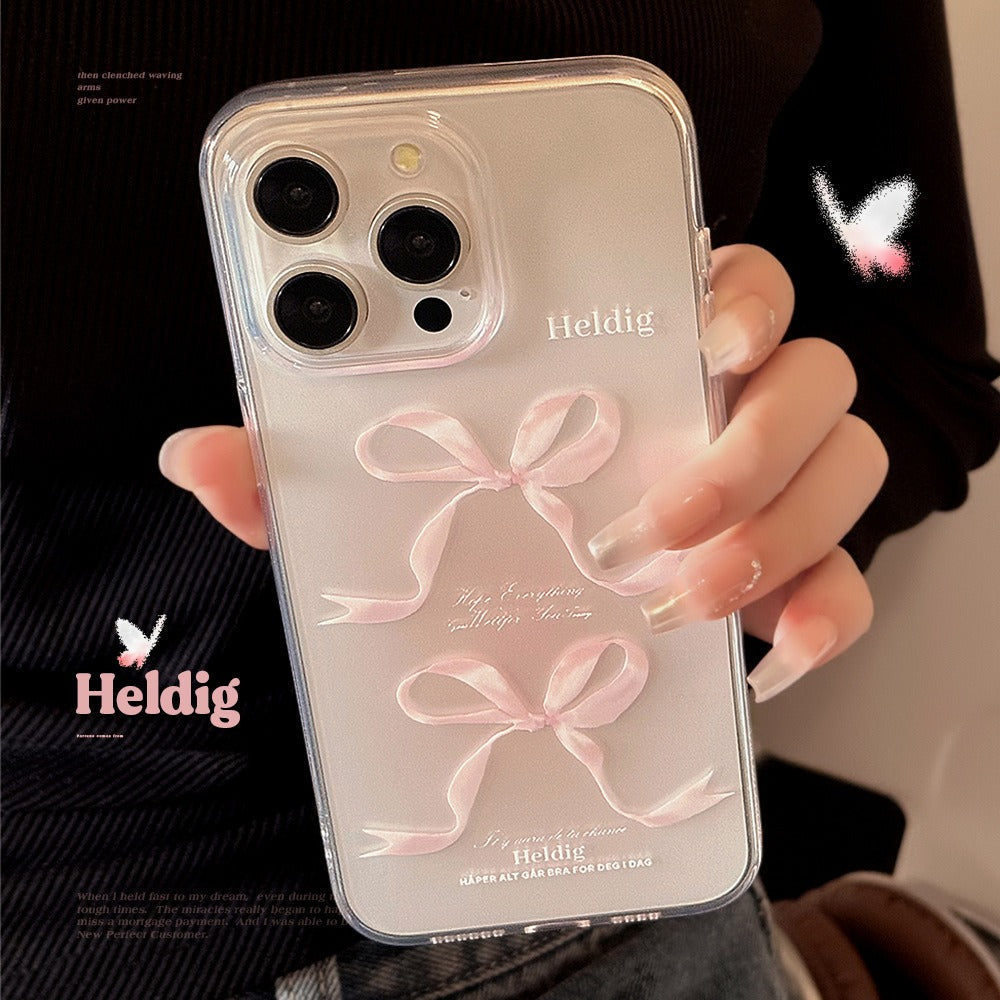 Sweet Pink Bow Apple 15 Phone Case 14 Transparent iPhone 13 Promax Silicone