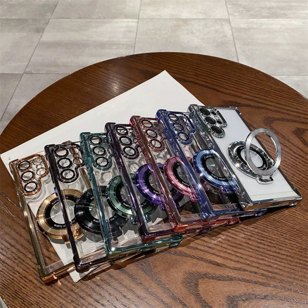 Suitable for Samsung S25 Ultra Phone Case with Air Cushion Shockproof Space Shell Magnetic Mount Bracket Note 20 Hard Case A55