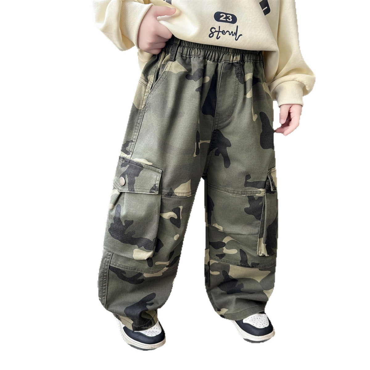 Boys Camouflage Cargo Pants Casual Straight Leg Trousers