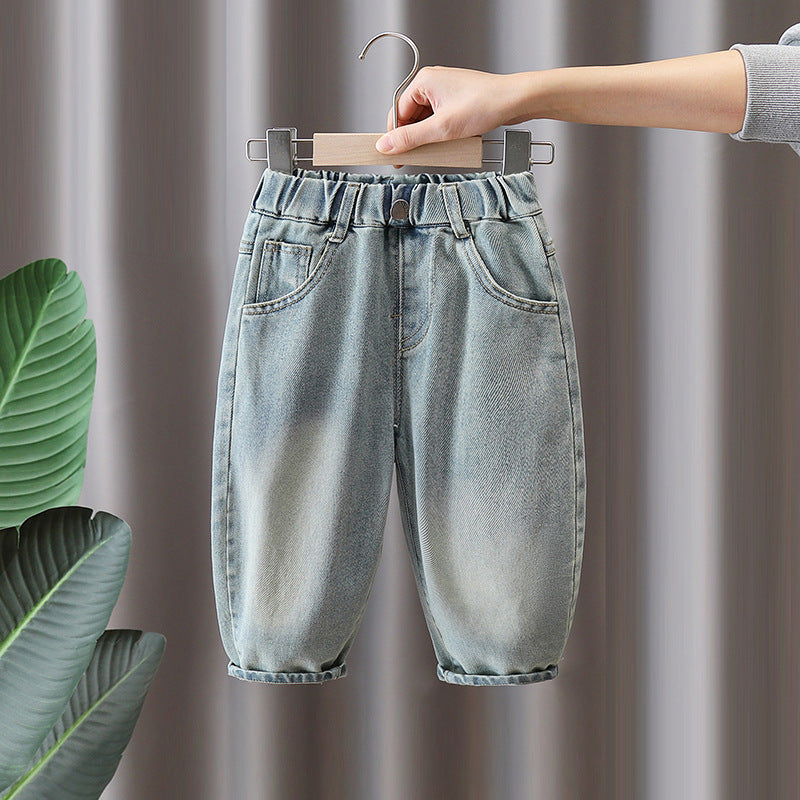 Casual Boys Kids Soft Denim Loose Light Color Long Pants