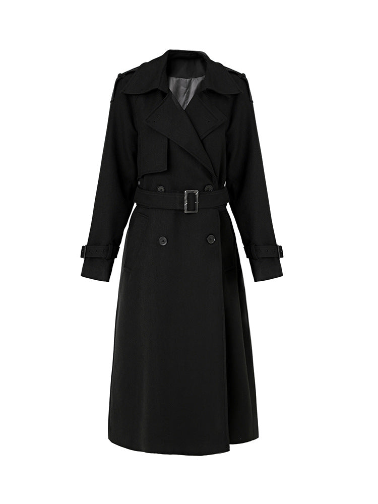 Double-Breasted Belted Mid-Length Petite Women's Trench Coat