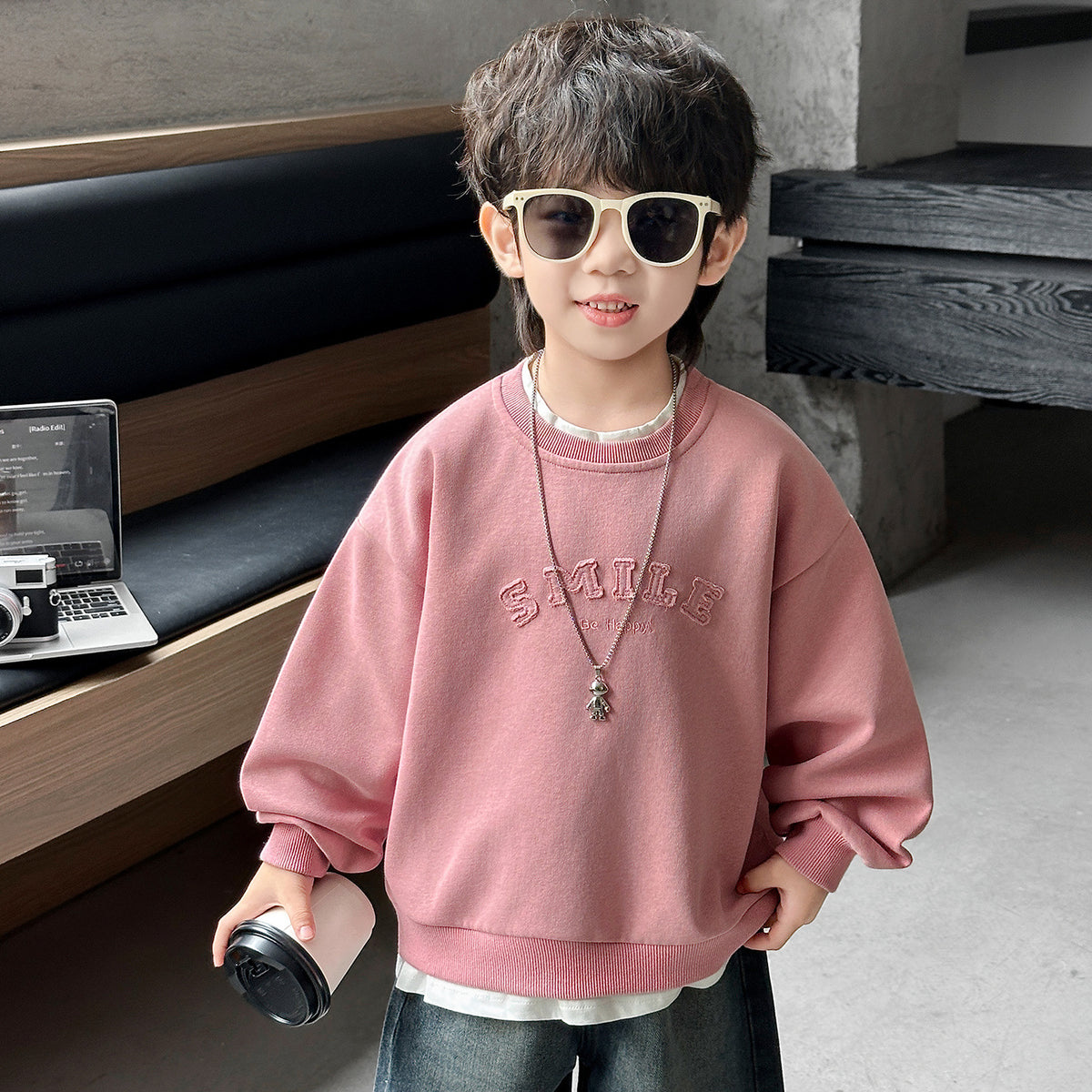Fake Two-Piece Long Sleeve Sweatshirt for Boys