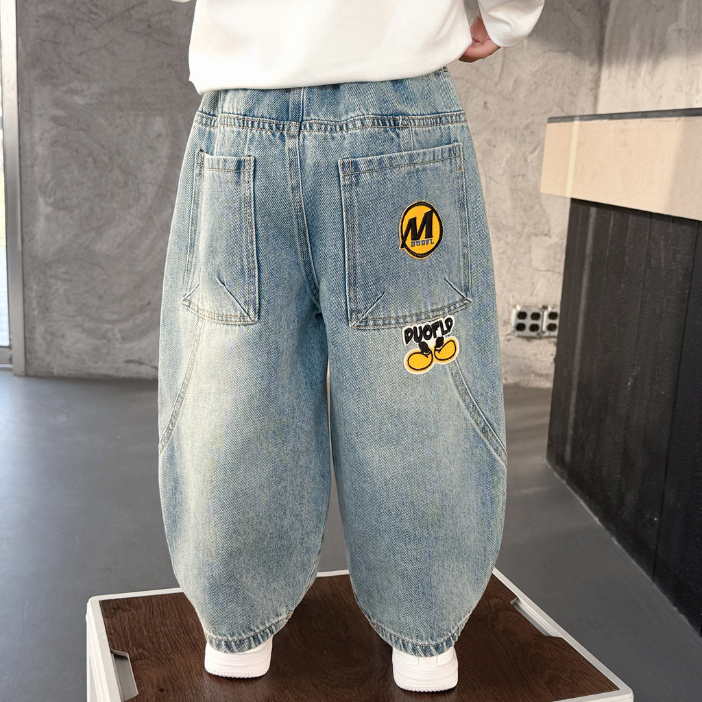 Boys' Style Trendy Curved Leg Denim Jeans
