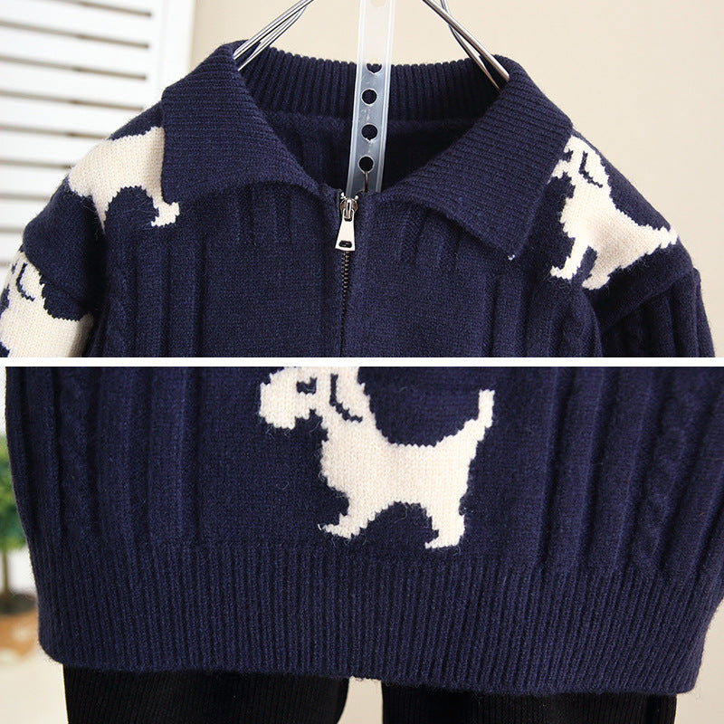 Boys' Cartoon Half Zip Knit Sweater