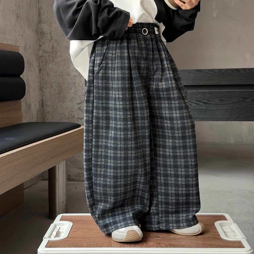 Boys Casual Plaid Wide Leg Straight Leg Scimitar Pants