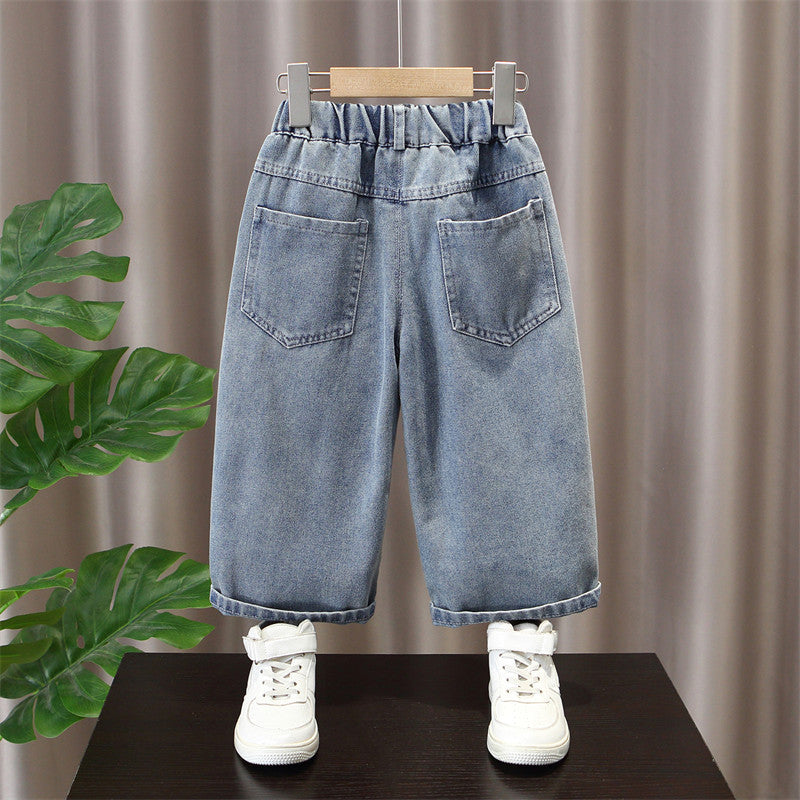 Boys' Casual Distressed Jeans Loose Straight Leg Pants