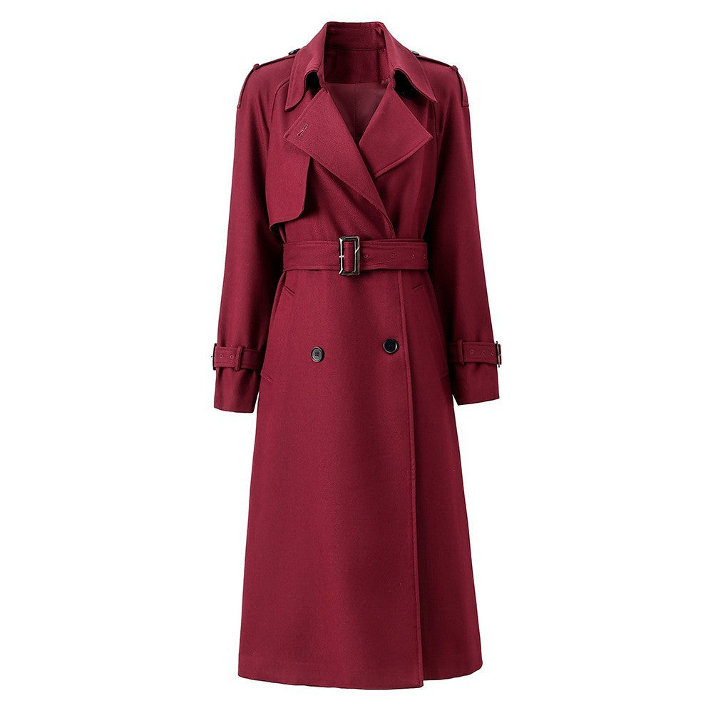 Double-Breasted Belted Mid-Length Petite Women's Trench Coat