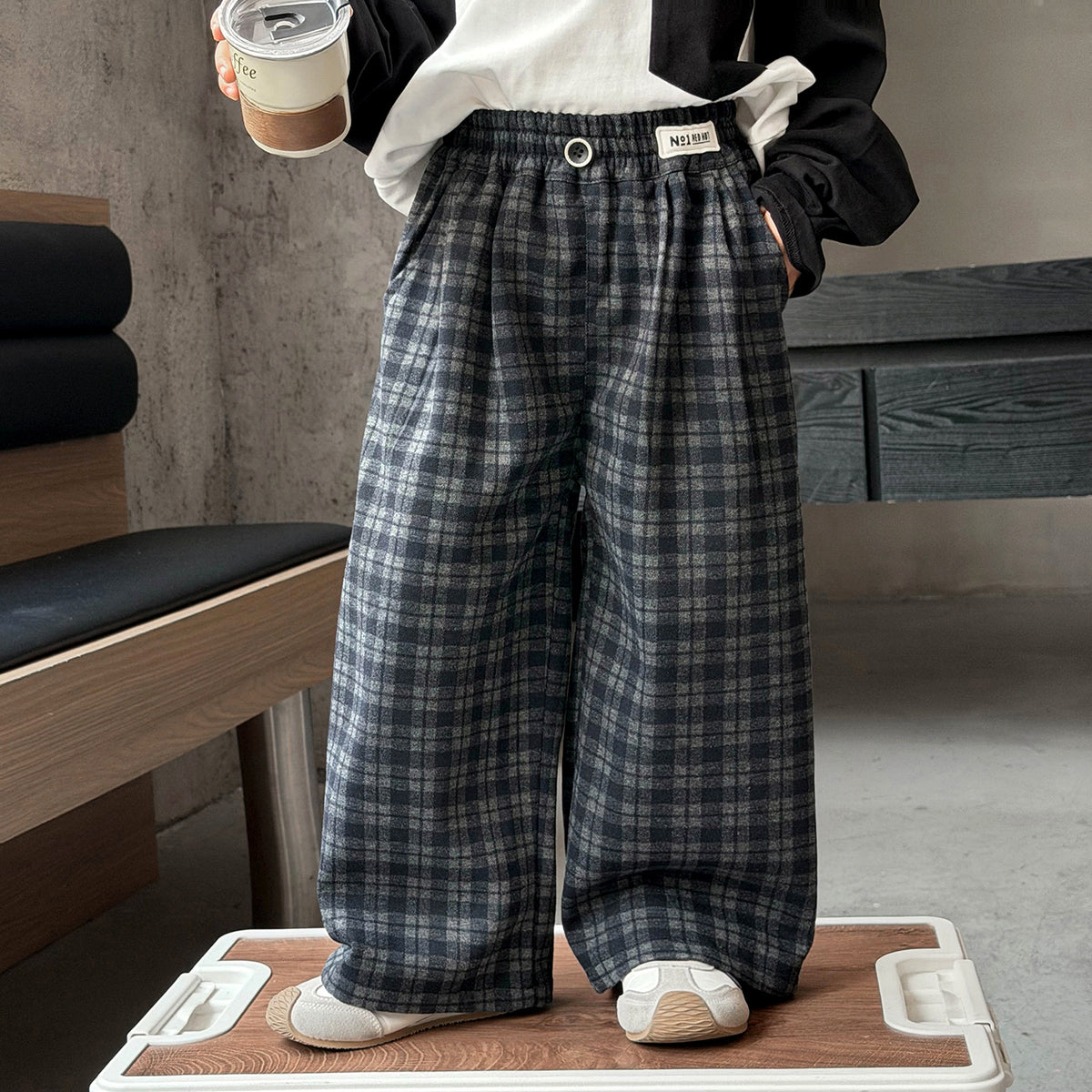 Boys Casual Plaid Wide Leg Straight Leg Scimitar Pants