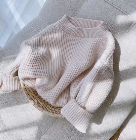Girls Solid Color Knit Sweater Thickened Warm Autumn Winter Casual Pullover Top