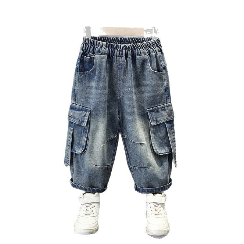 Boy's Straight Leg Denim Cargo Pants