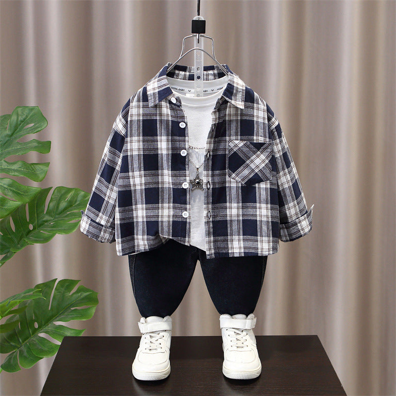 Trendy Plaid Long Sleeve Collared Boys Shirt