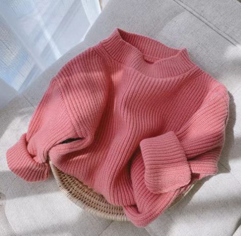 Girls Solid Color Knit Sweater Thickened Warm Autumn Winter Casual Pullover Top