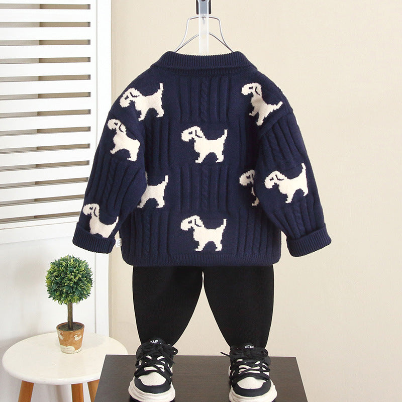 Boys' Cartoon Half Zip Knit Sweater