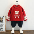 Chinese Traditional Style Solid Red Long Sleeve Round Neck Knit Sweater