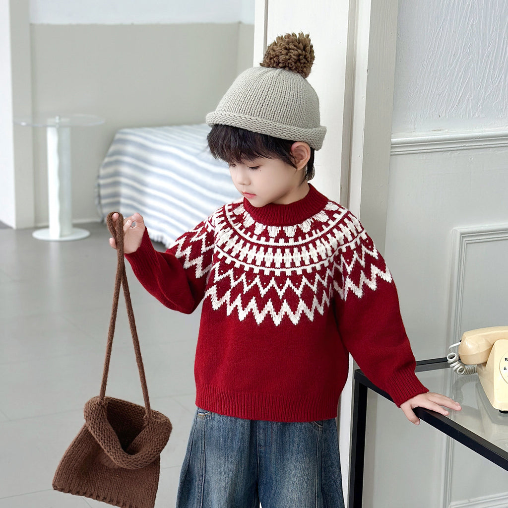 Boys Long Sleeve Knit Sweater Autumn Winter Cool Style Base Layer