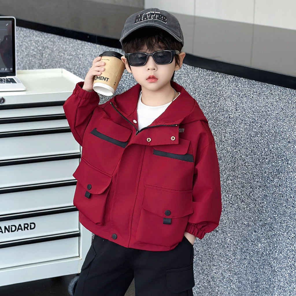 Children’s Hooded Windbreaker Jacket – Purple or Red