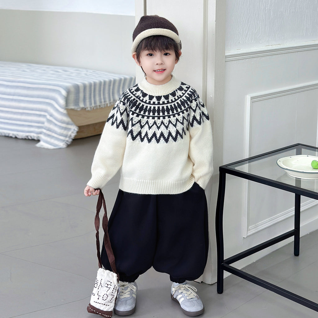 Boys Long Sleeve Knit Sweater Autumn Winter Cool Style Base Layer