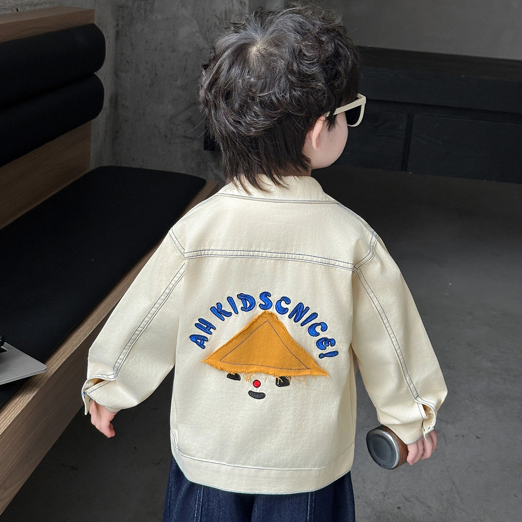 Cool Style Long Sleeve Denim Jacket for Boys Button Front Shirt Collar Regular Fit Kids Outerwear