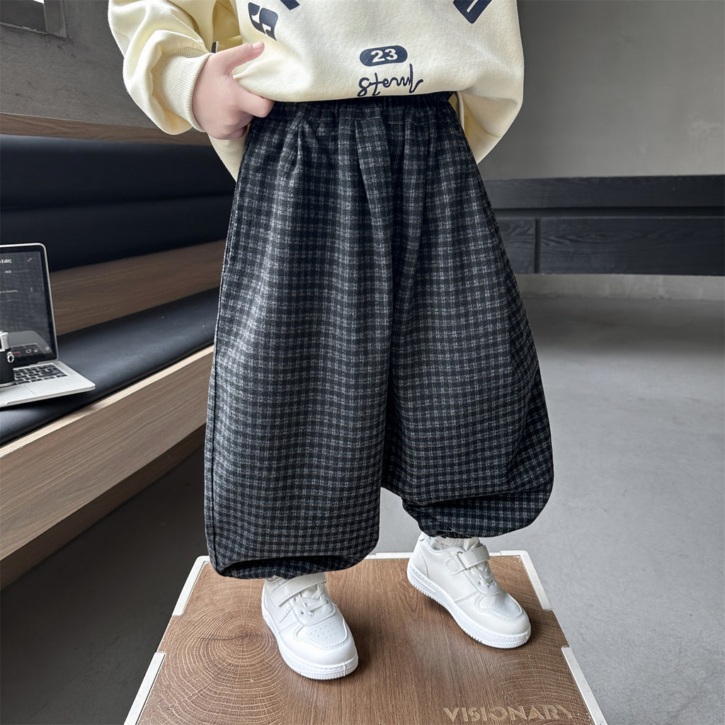 Boys Plaid Tapered Casual Pants