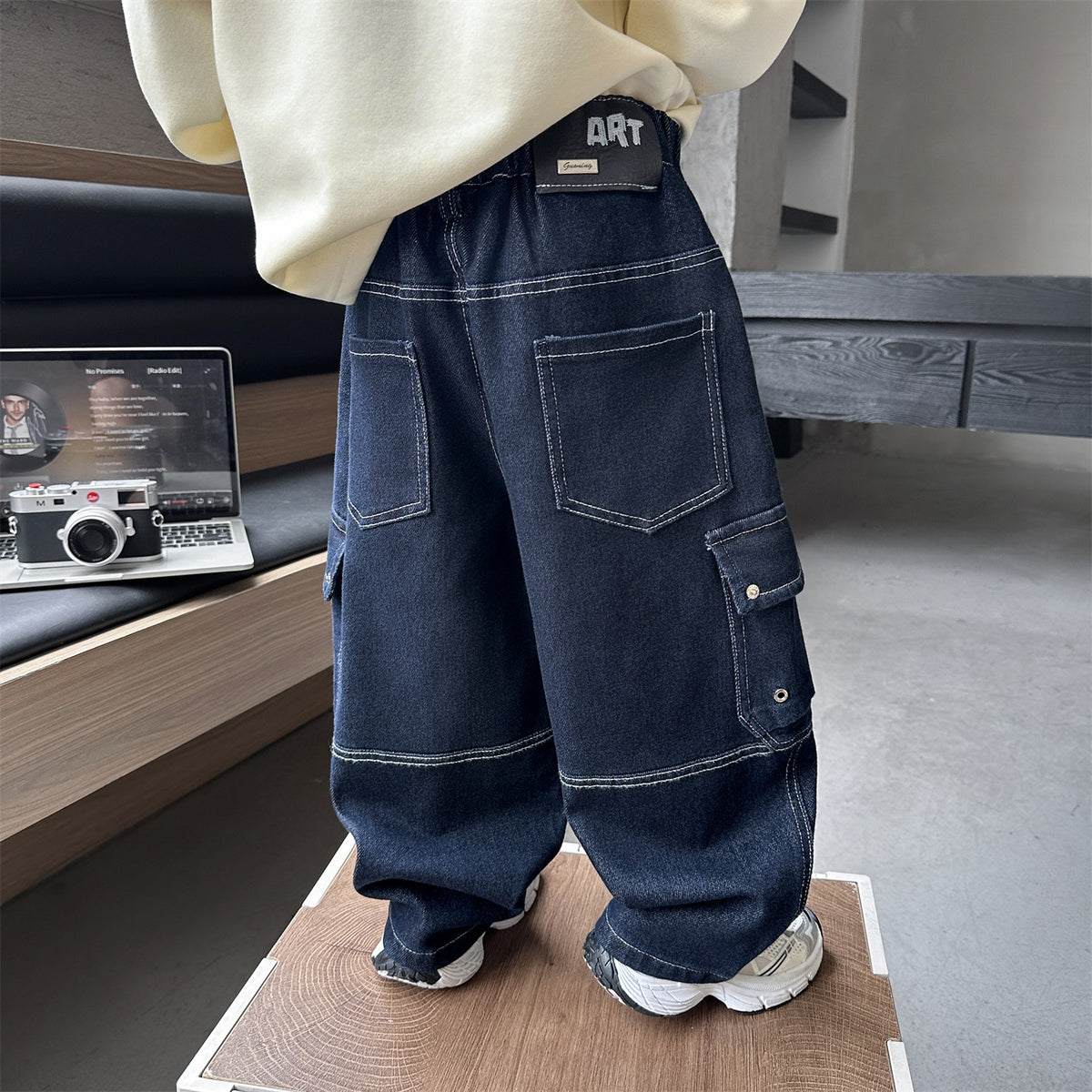 Boys’ Loose-Fit Denim Cargo Trousers