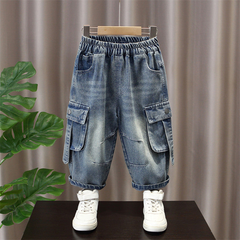 Boy's Straight Leg Denim Cargo Pants