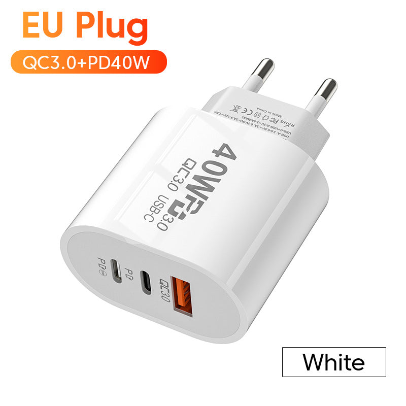 Dual PD+USB fast charging standard 40W European/American standard travel charger
