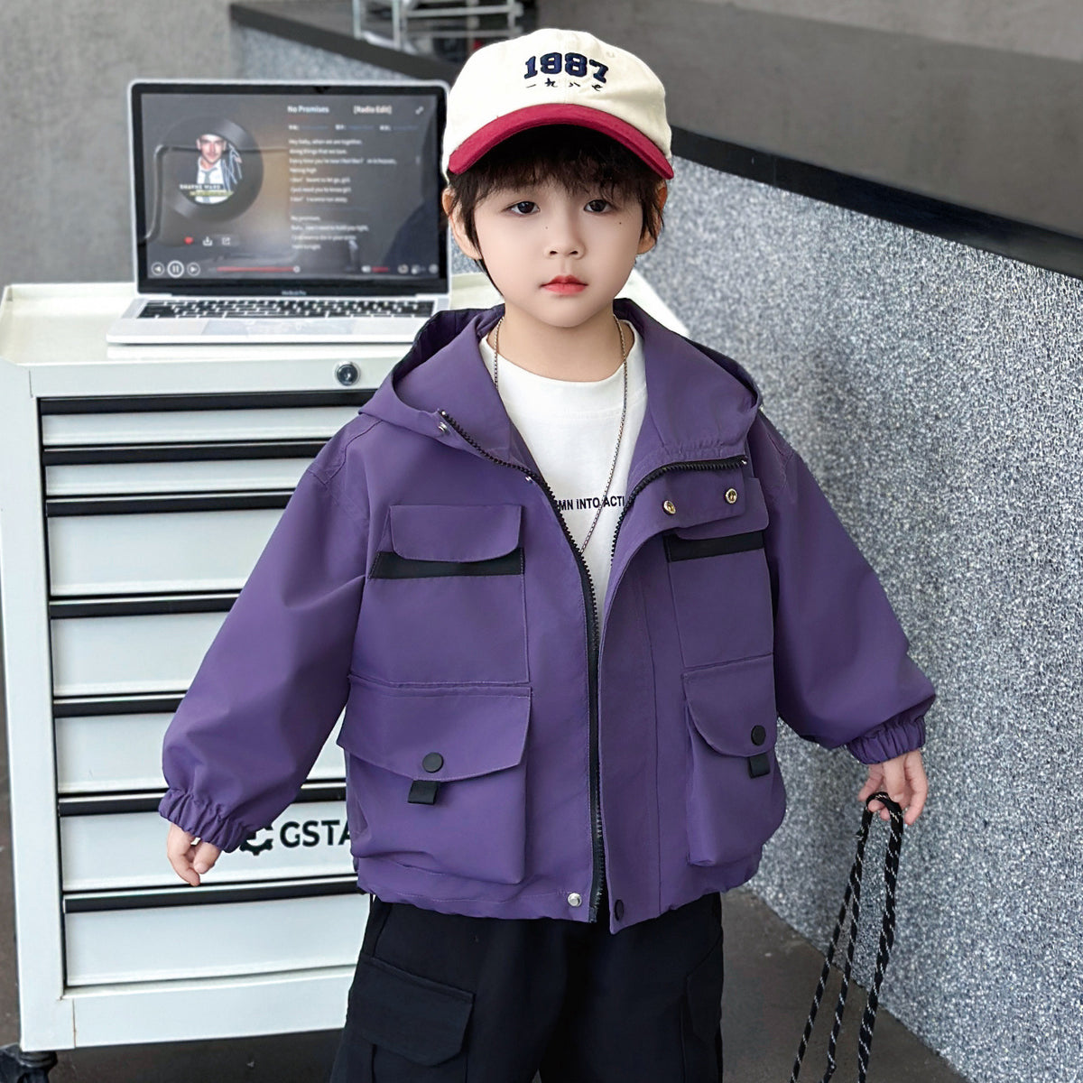 Children’s Hooded Windbreaker Jacket – Purple or Red